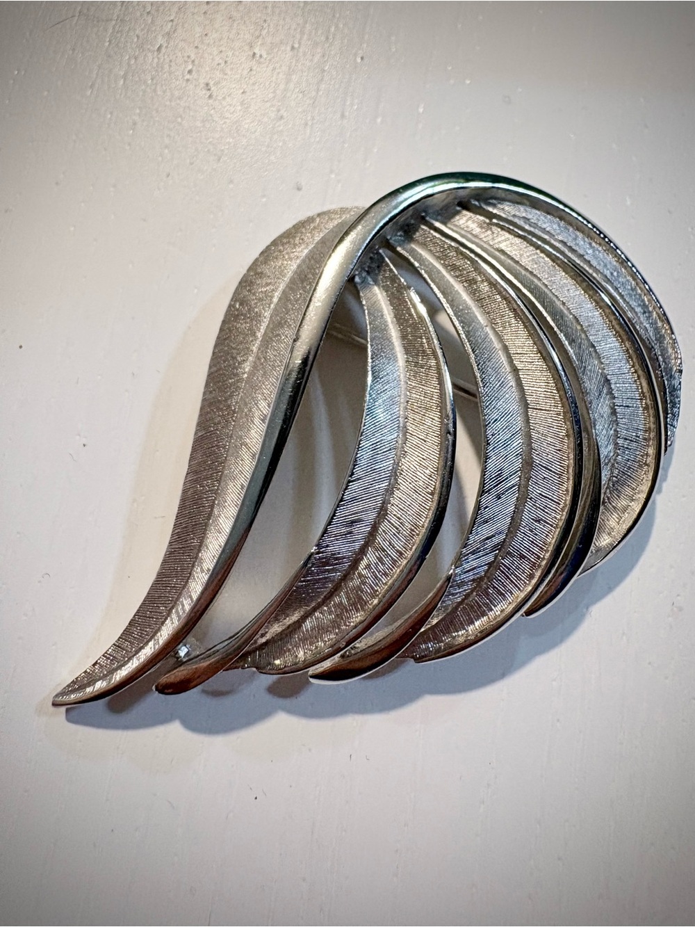 Vintage Trifari Leaf Brooch in Silvertone